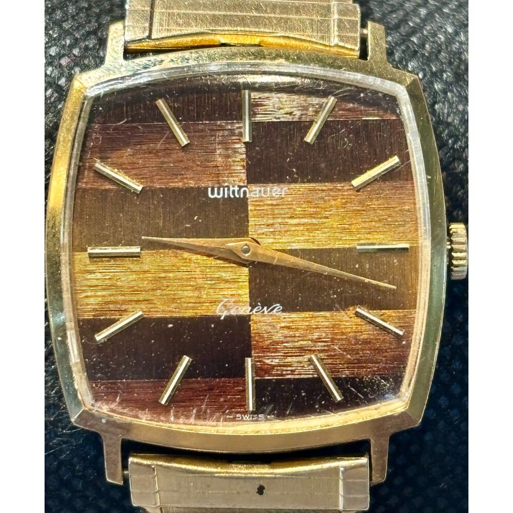 RARE 1970s Wittnauer Genève Wood Mosaic Dial Men's – OVERWOUND / NEEDS SERVICE